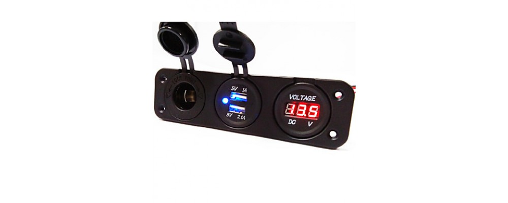 3 Hole Panel Power Socket+Dual USB Car Charger Socket