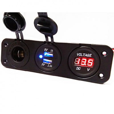 3 Hole Panel Power Socket+Dual USB Car Charger